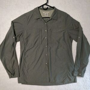 ExOfficio Women's Sz Large Shirt Zip Pockets Green Travel Outdoor Hiking